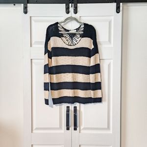 Love Tree Black and Cream Striped Sweater Crochet